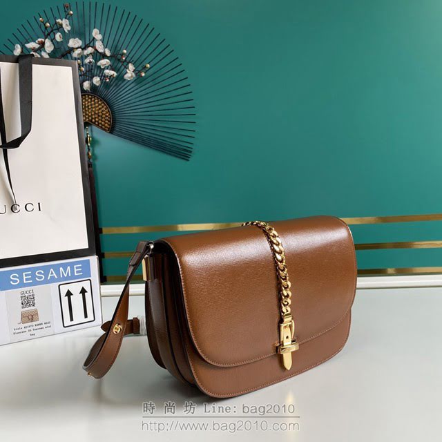 Gucci古馳包包 G家新款女包 款號:601067 Sylvie 1969系列小號肩背包 古奇棕色全皮單肩斜挎女包  gdj1360